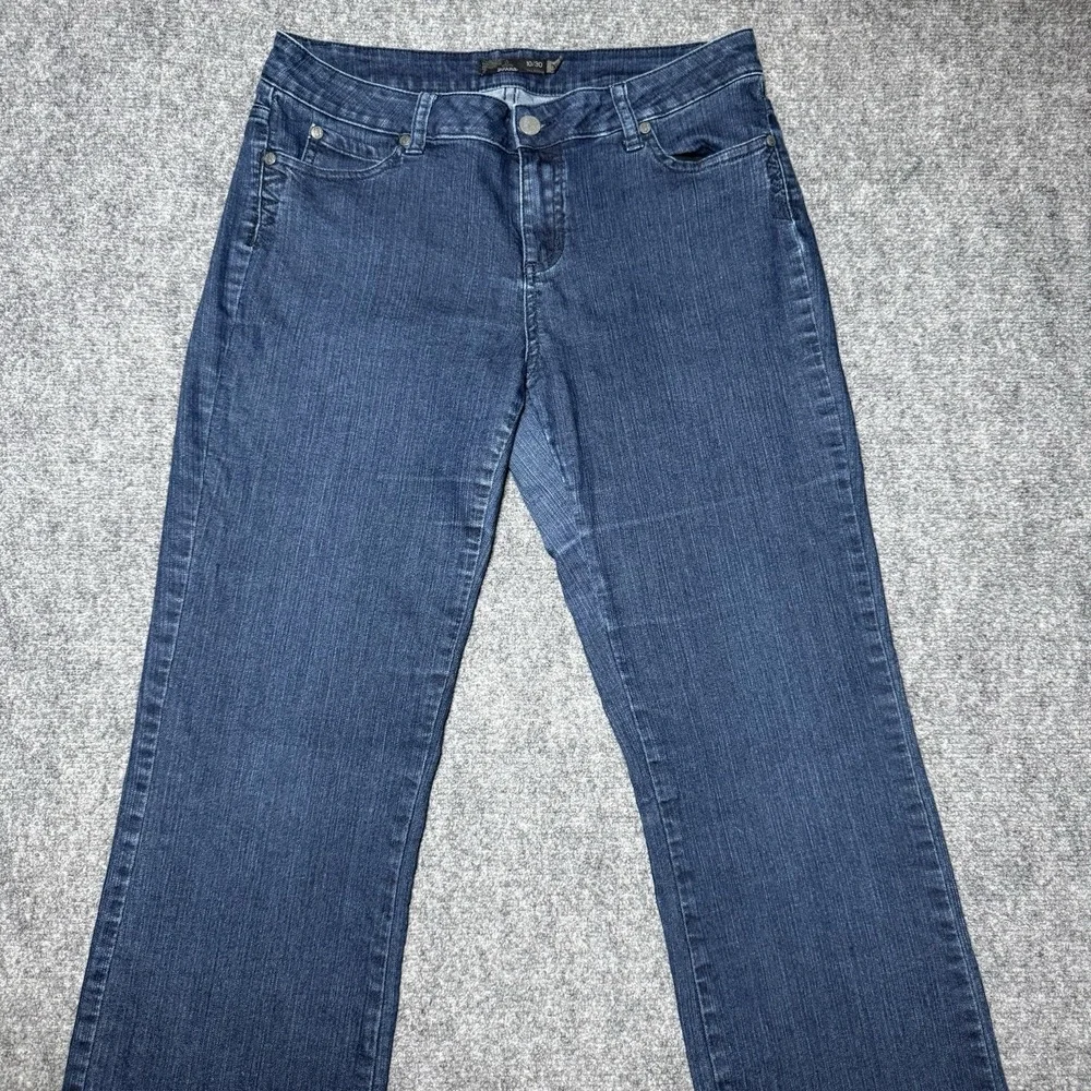 PrAna Jeans Women 10/30 Tall Inseam Blue Mid Rise Straight Organic Cotton Blend